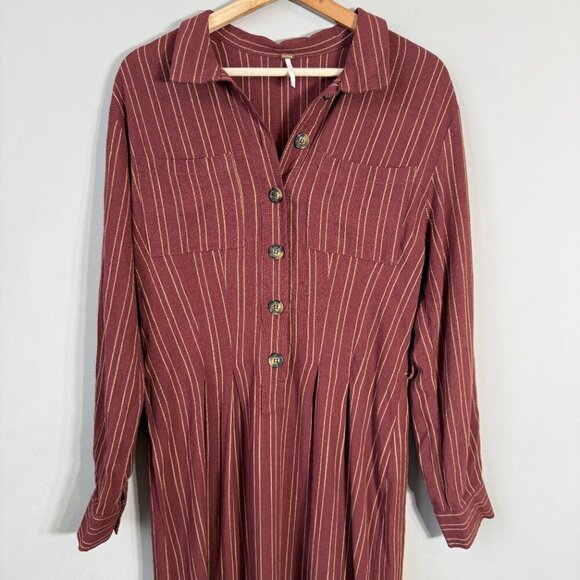 Free People Audrey Stripe Midi Dress Women's Small Red Button Up Collared Boho - Picture 6 of 15
